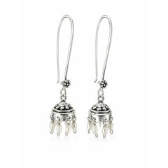 925 Sterling Silver Pearl Earrings, White Moti Stone Fish Hook Drop Design