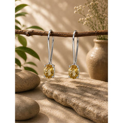 925 Sterling Silver Citrine Earring, Yellow Gemstone Handcrafted jewellary