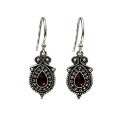 FUSIONARI 925 Sterling Silver Garnet Pear Shape Dangle Earrings