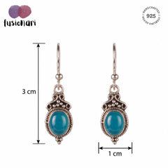 925 silver Oval Blue Chalcedony handmade earrings in bezel setting in oxidised finish with ball earwire.