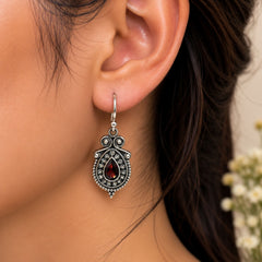 FUSIONARI 925 Sterling Silver Garnet Pear Shape Dangle Earrings