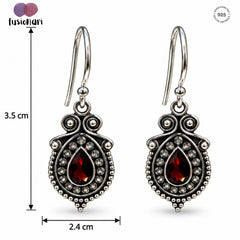 FUSIONARI 925 Sterling Silver Garnet Pear Shape Dangle Earrings