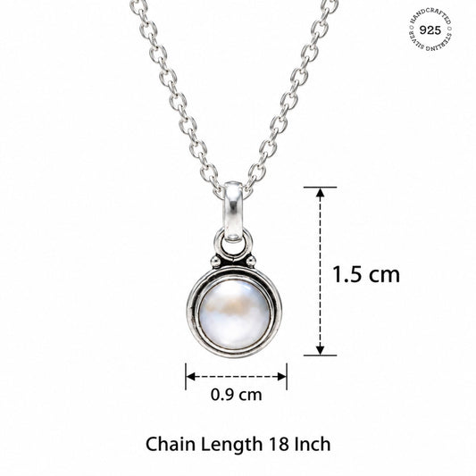 925 Sterling Silver Pearl Round Pendant Cabochon Cut Gemstone