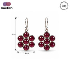 Kusuma - Garnet Silver Flower Cluster Earrings