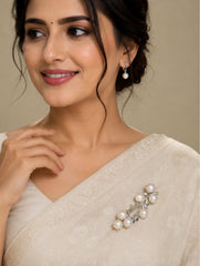 925 Sterling Silver White Pearl Cluster Leaf Brooch Pin for Women and Girls