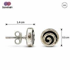FUSIONARI 925 Sterling Silver Spiral Oxidised Round Tribal Swirl Stud Earrings