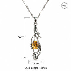925 Silver Handmade Citrine Gemstone Oval Pendant Curved Leaf Design
