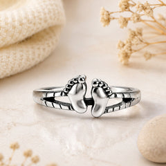 925 Sterling Silver Footprint Design Ring for Women