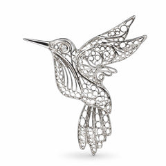 925 Silver Hummingbird Brooch Intricate Filigree Openwork Design with C-Clasp Locking Pin Closure