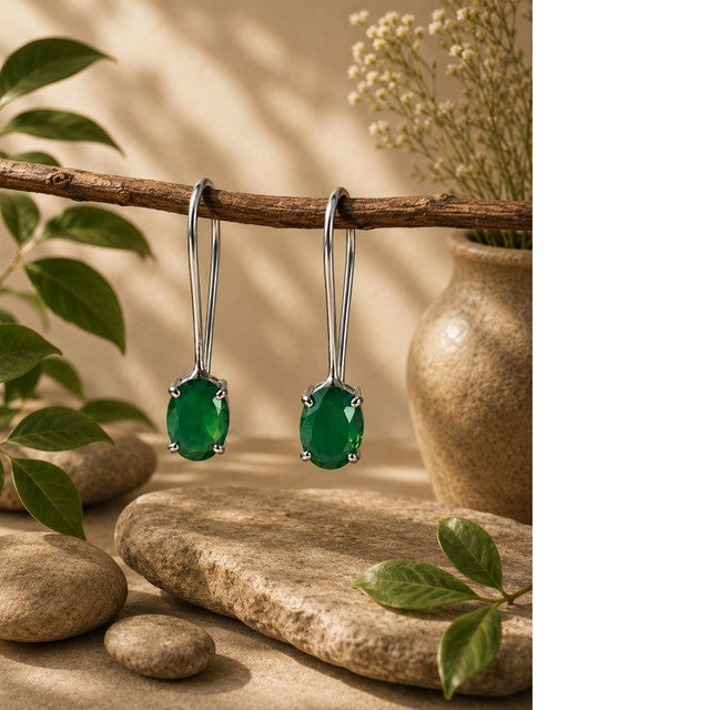 925 Sterling Silver Green Onyx Earring, Green Gemstone Handcrafted Jewellry