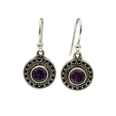FUSIONARI 925 Sterling Silver Amethyst Round Dangle Earrings