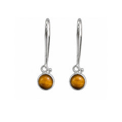 925 Sterling Silver Round Tiger Eye Gemstone Drop Earrings