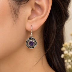 FUSIONARI 925 Sterling Silver Amethyst Round Dangle Earrings