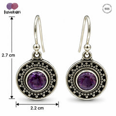 FUSIONARI 925 Sterling Silver Amethyst Round Dangle Earrings
