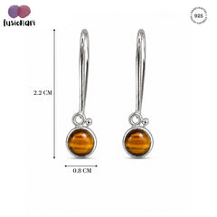 925 Sterling Silver Round Tiger Eye Gemstone Drop Earrings