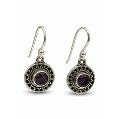 FUSIONARI 925 Sterling Silver Amethyst Round Dangle Earrings