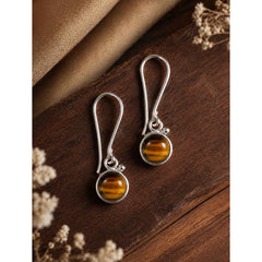 925 Sterling Silver Round Tiger Eye Gemstone Drop Earrings