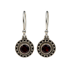 FUSIONARI 925 Sterling Silver Garnet Round Drop Earrings