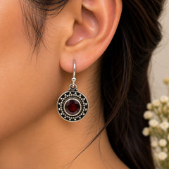 FUSIONARI 925 Sterling Silver Garnet Round Drop Earrings