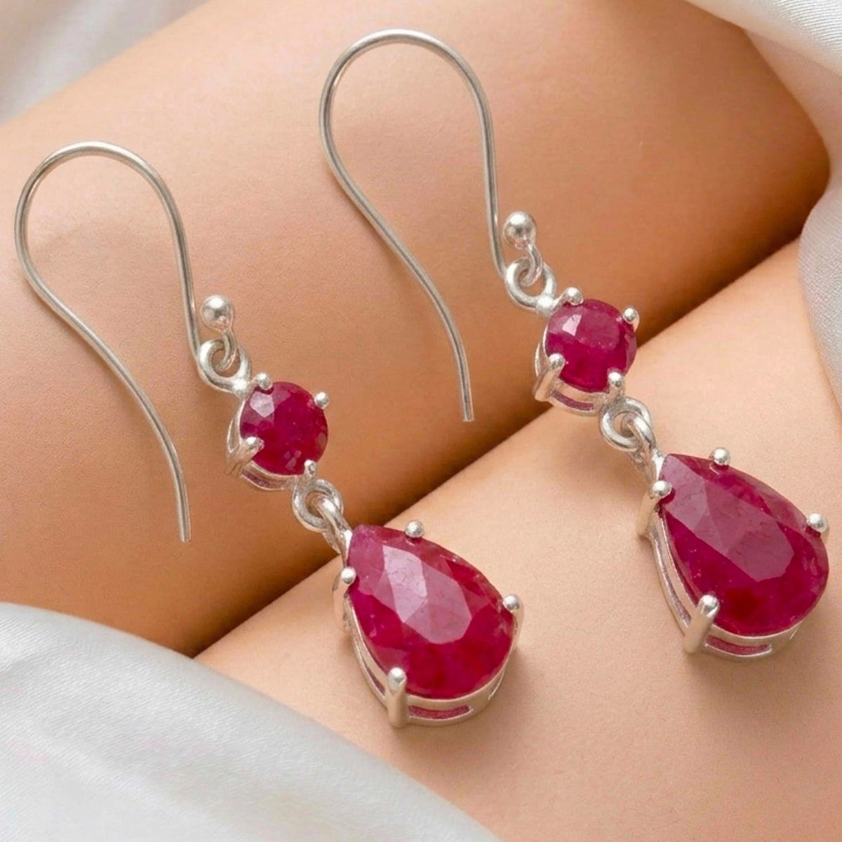 925 Sterling Silver Ruby Earrings for Women Handmade in Prong Setting With Earwire Clouser
