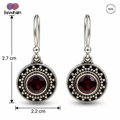 FUSIONARI 925 Sterling Silver Garnet Round Drop Earrings