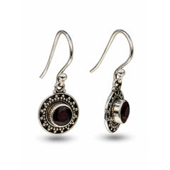 FUSIONARI 925 Sterling Silver Garnet Round Drop Earrings