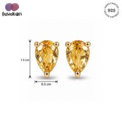 Bindika - Citrine Silver Teardrop Stud Earrings