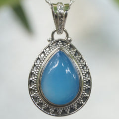 Jaladhara Blue Chalcedony Teardrop Pendant