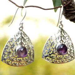 925 Silver Handmade Amethyst Round Gemstone Earring
