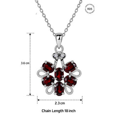 925 Sterling Silver Garnet Gemstone Flower Pendant For Women
