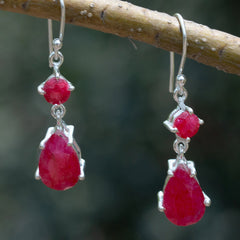 925 Sterling Silver Ruby Earrings for Women Handmade in Prong Setting With Earwire Clouser