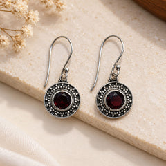 FUSIONARI 925 Sterling Silver Garnet Round Drop Earrings