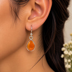 FUSIONARI 925 Sterling Silver Carnelian Teardrop Dangle Earrings