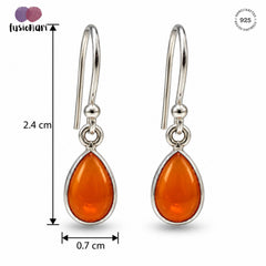 FUSIONARI 925 Sterling Silver Carnelian Teardrop Dangle Earrings