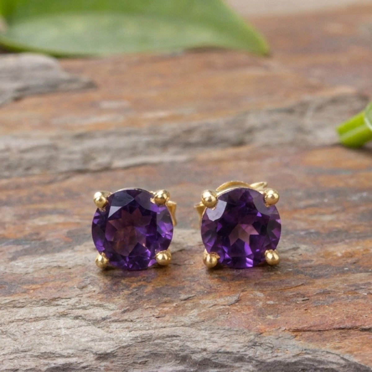 Dana –  Amethyst Gold-Plated Silver Stud Earrings