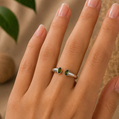 925 Sterling Silver Peridot Gemstone Open Band Ring for Women
