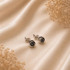 FUSIONARI 925 Sterling Silver Spiral Oxidised Round Tribal Swirl Stud Earrings