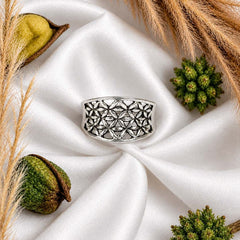 925 Silver Ring Geometric Lattice Openwork Pattern Band