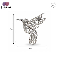 925 Silver Hummingbird Brooch Intricate Filigree Openwork Design with C-Clasp Locking Pin Closure