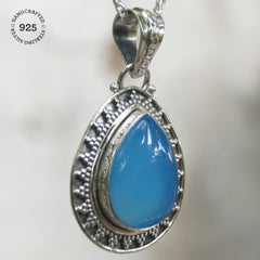 Jaladhara Blue Chalcedony Teardrop Pendant
