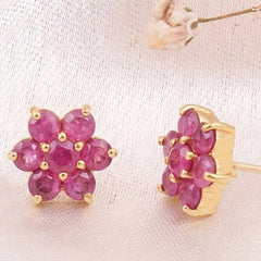 Chameli – Flower Ruby Gold-Plated Silver Stud Earrings