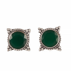 925 Sterling Silver Green Onyx Stud Earrings for Women | Fresh Green Handmade Eartops | Daily & Festive Jewelry