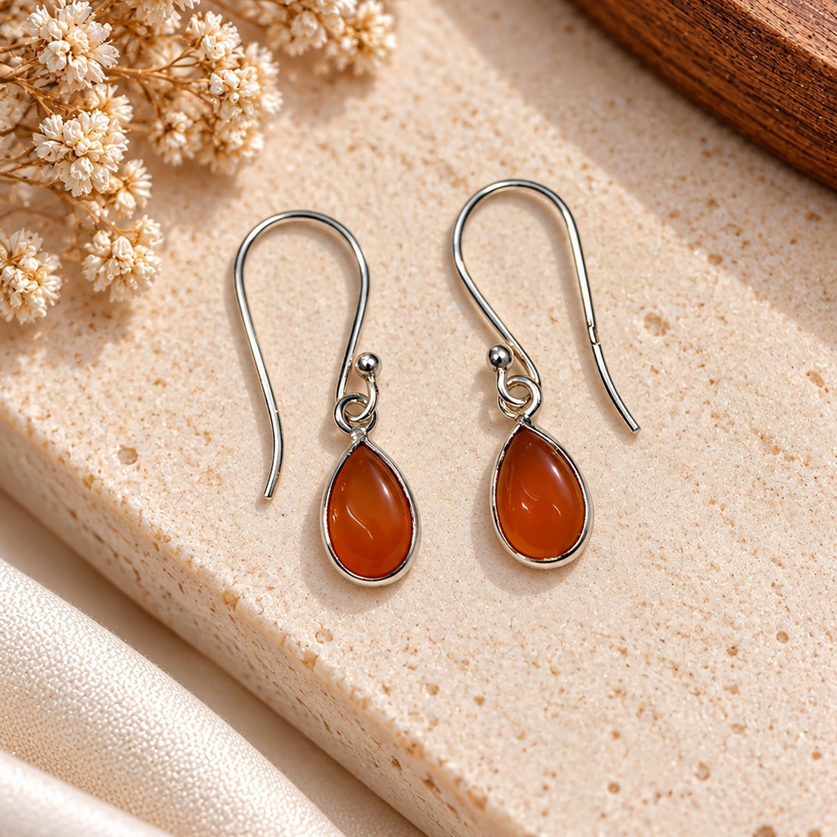 FUSIONARI 925 Sterling Silver Carnelian Teardrop Dangle Earrings