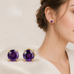 Dana –  Amethyst Gold-Plated Silver Stud Earrings