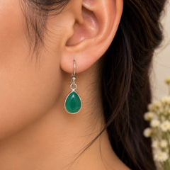 FUSIONARI 925 Sterling Silver Green Onyx Dangle Earrings