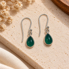FUSIONARI 925 Sterling Silver Green Onyx Dangle Earrings