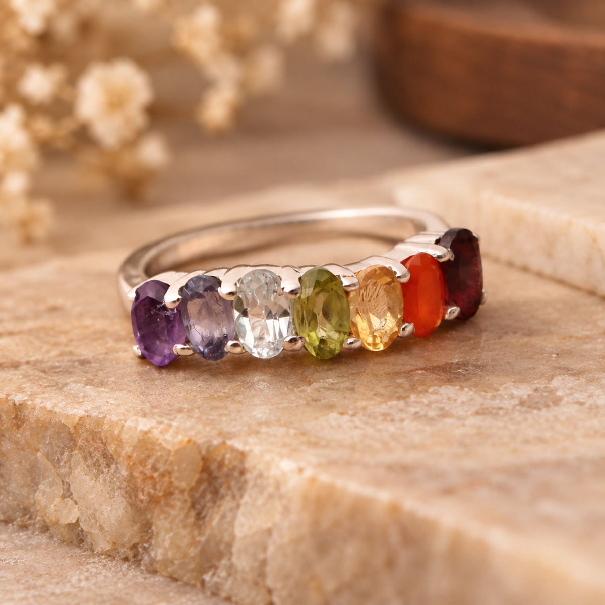 925 Sterling Silver Chakra Gemstone Ring – Handmade Chakra Jewelry for Women