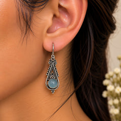 FUSIONARI 925 Sterling Silver Blue Chalcedony Teardrop Earrings