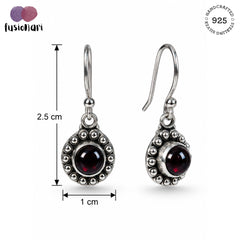 Palasha - Garnet Silver Beaded Drop Earrings