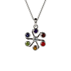 925 Silver Handmade Chakra Round Gemstone Pendant Multicolor Design